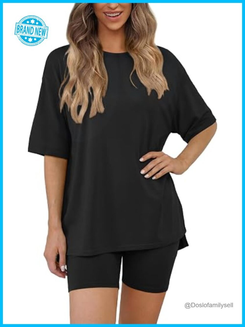 2 Piece Lounge Set with Oversized Tee and Biker Shorts